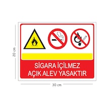 Metal Sigara İçilmez Açık Alev Yasaktır 20x30 Cm A4 Uyarı İş Güvenliği Levhası