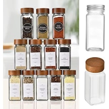 12'li Bambu Ve Akasya Kapaklı Cam Baharatlık Seti 120 Ml - Doğal Ahşap Kapaklı, Şeffaf Cam, Sağlıklı Ve Şık Baharat Kavanozları Akasya Kapak Çok Renkli