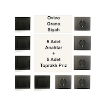 Ovivo Grano Siyah 5 Adet Anahtar + 5 Adet Topraklı Priz