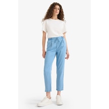 Defacto Pull On Carrot Fit Yüksek Bel Bilek Boy Akışkan Kumaş Yıkamalı Pantolon D8237AX25SM Mavi