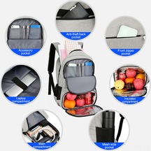 Vkemall Isı Saklama Ve Soğutma Özelliğiyle 15.6" Laptop Bölmeli Antı Hırsızlıklu Sırt Çantası - Koyu Gri Çok Renkli