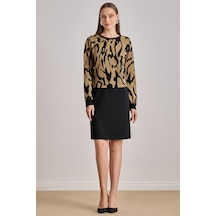 Diz Boy Çok Renkli Jakarlı Elbise Çok Renkli