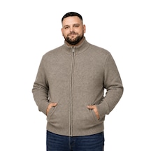 Battalmoda Erkek Büyük Beden Vizon Hattush Dik Yaka Cepli Triko Hırka 3xl-4xl-5xl-6xl