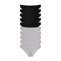 10 Adet Süper Eko Set Likralı Kadın Slip Külot Siyah Gri Standart