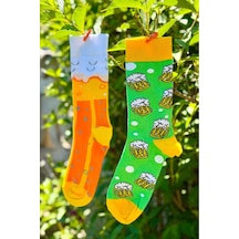 Lousocks Unisex Sağlı Sollu Suds Beer Desenli Soket Çorap Sarı