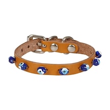 Cattie Boncuklu Deri Kedi Boyun Tasması S 1x18-22CM Camel