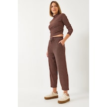 Shade Kadın Crop Bluz Ve Beli Lastikli Pantolonlu Alt Üst Takım 60261363 - Kahverengi
