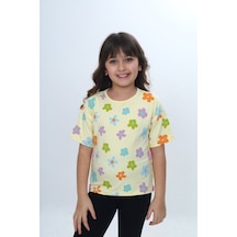 Toontoy Kids Toontoy Kız Çocuk Bisiklet Yaka Kısa Kollu Baskılı Tişört 24980 Açık Sarı