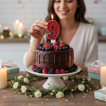 Kırmızı Sim Pasta Mumu Doğum Günü Mum 9 Yaş