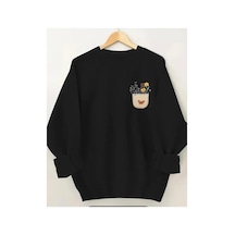 Herkesemoda Göğüs Baskılıı Bisiklet Yaka İçi Polarlı Sweatshirt Siyah