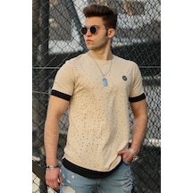 Madmext Camel Yırtık Detaylı Erkek Tişört 4489 Camel