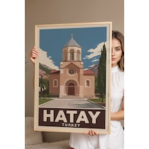 Hatay Tablo - Retro Travel Poster - Türkiye Şehir Serisi Duvar Dekoru - Çerçeve Şehir İllüstrasyonu Kayın