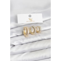 Pirinç Gold Renk Zirkon Taşlı Halka Model Ysx Trio Küpe Seti Tdrtr 71310878