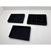 Peru Model Süet Kumaş Siyah Renk 22/14 Cm 3 Lü Takım Takı Sergileme Standı
