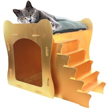 Evene Varak Boyalı Merdiven Model Ahşap Büyük Kedi Yatağı 50 x 35 CM