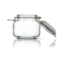 Korken Kare Kavanoz 750 Ml Vakumlu Kilitli Cam Saklama Kavanozu Şeffaf