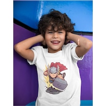 Sevbano Tasarım Thor Avengers Baskılı Unisex Film Kahramanı Çocuk Tişört Beyaz