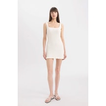 DeFacto Fitted Kare Yaka Kolsuz Mini Triko Elbise D3001AX24SMER99