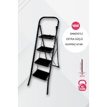 4 Basamaklı Siyah Çelik Merdiven - Ekstra Güçlü Gövde - Kalın Profil
