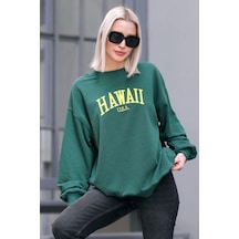 Madmext Yeşil Bisiklet Yaka Baskılı Sweatshirt Mg1922 Yeşil
