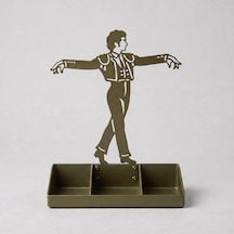 Mens Jewelry Stand & Organizer Flamenco Dancer Valet Tray For Cufflinks, Rings, Watches Black Metal Desk Accessory Gift For Hi Haki