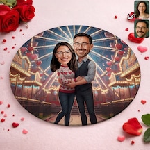 Bk Gift Kişiye Özel Sevgili Karikatürlü Yuvarlak Puzzle 20x20cm -11, Sevgililer Günü Hediyesi, Sevgiliye Hediye Kobitmeyencom36164 Bk Gift