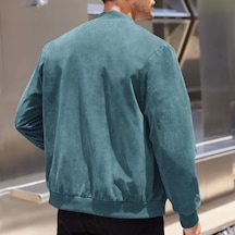 Erkek Sonbahar Dik Yaka Süet Ceket Mavi