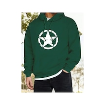 Herkesemoda Yıldız Baskı Detaylı İçi Polarlı Kapüşonlu Sweatshirt Yeşil