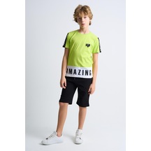 Alexandergardı Baskılı İkili Çocuk T-shirt-şort Takım Açık Yeşil