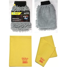 Spark 7050 Şönil Oto Temizlik Eldiveni & Polikur 3224 Mikrofiber Güderi Oto Kurulama Bezi 2'li Set