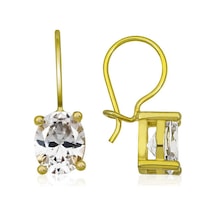 925 Ayar Gümüş Gold Sallantılı Oval Damla Küpe 14 MM Gümüş