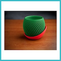 Bezos 3d Baskı Küre Saksı - Kafes Dokulu İki Parçalı Dekoratif Saksı - Yeşil-kırmızı Dfnbez 12281163