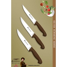 Sürmene Silver Serisi Kahve Sap Mutfak Bıçak Seti Et Ekmek Sebze Meyve Kesme Bıçağı 3 Lü Srm-029 Kahverengi