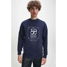 10 Kasım Sonsuzluk Baskılı Indigo Mavi Erkek Örme Erkek Sweat