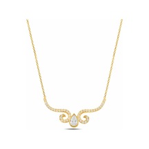 Çekirdekjewelry 925 Ayar Gümüş Damla Taşlı Zarif Kolye Zirkon Taşlı Şık Tasarım Sarı