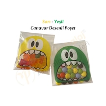 100 Adet Sarı-yeşil Renkli Canavar Desenli Cake Pop & Kurabiye Poşeti-10x15 Cm