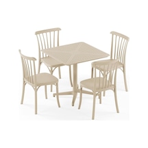 4 Kişilik Polipropilen Bahçe, Balkon, Kafe, Restoran, Dış Mekan Masa Takımı Bej Moon Katlanır Masa 80x80 Cm + Gozo Sandalye