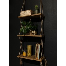 O&Awood Halatlı Doğal Ahşap Dekoratif Duvar Rafı, 3 Katlı Ahşap Çiçeklik, (497954700)