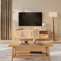 Ahşap Rattan Kapak Detaylı Modern Tv Ünitesi Natural