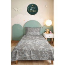 Gri Botanik Tek Kişilik Pike Takımı-minimal Yaprak Antrasit Bej 160x220 Cm Kapitone Yatak Örtüsü Melez Kulübe Dengesi