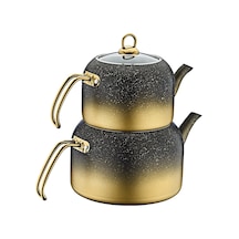 8250 Xl Andiamo 4 Parça Bio Granit Çerçeveli Cam Kapaklı Çaydanlık Gold Gold - Siyah