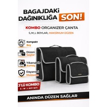 Oto Bagaj Organizer Bagaj Çantası 3'lü Kombo Boy Kaymaz Cırt Bantlı Velur Kompakt Düzenleyici - Vcx4
