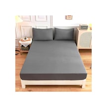 Ezgi Çift Kişilik Lastikli Kumaş Çarşaf + 2 Yastık Kılıfı, 160 X 200 Cm, Antrasit Abanoz