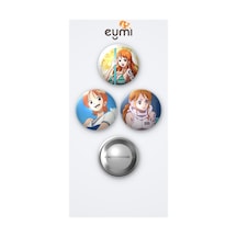One Piece Nami 3'lü Metal Rozet Seti 58mm İğneli Buton Çanta Yaka Rozeti Çok Renkli