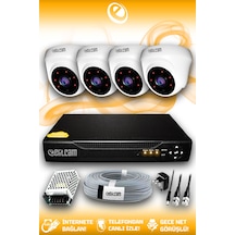 Elitcam 4 Kameralı Dome 4 İç Kamera Set HDD'siz Full HD Gece Görüşlü Güvenlik Kamerası Sistemi
