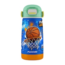 Puccon 420 Ml Erkek Çocuk Basketbol Baskılı Mavi Kahverengi Çelik Matara Termos - Sızdırma - 60031 Çok Renkli