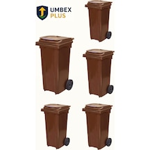 Umbex 5 Adet Plastik Çöp Konteynerı Çöp Kovası 120 Lt Isıya Karşı Dayanıklı 5 Adet Kahverengi