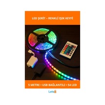Usb Bağlantılı Kumandalı 5m Rgb 54 Led Aydınlatma Şeridi 1 Adet