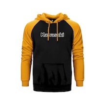 Kawaski Text Sarı Renk Reglan Kol Kapşonlu Sweatshirt Sarı
