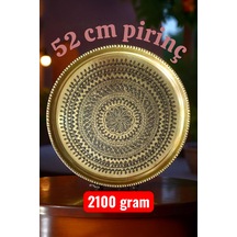 52 Cm El İşlemeli Otantik Desenli Kalın Urfa Pirinç Tepsi - Pirinç-tps452 Antik Bakır